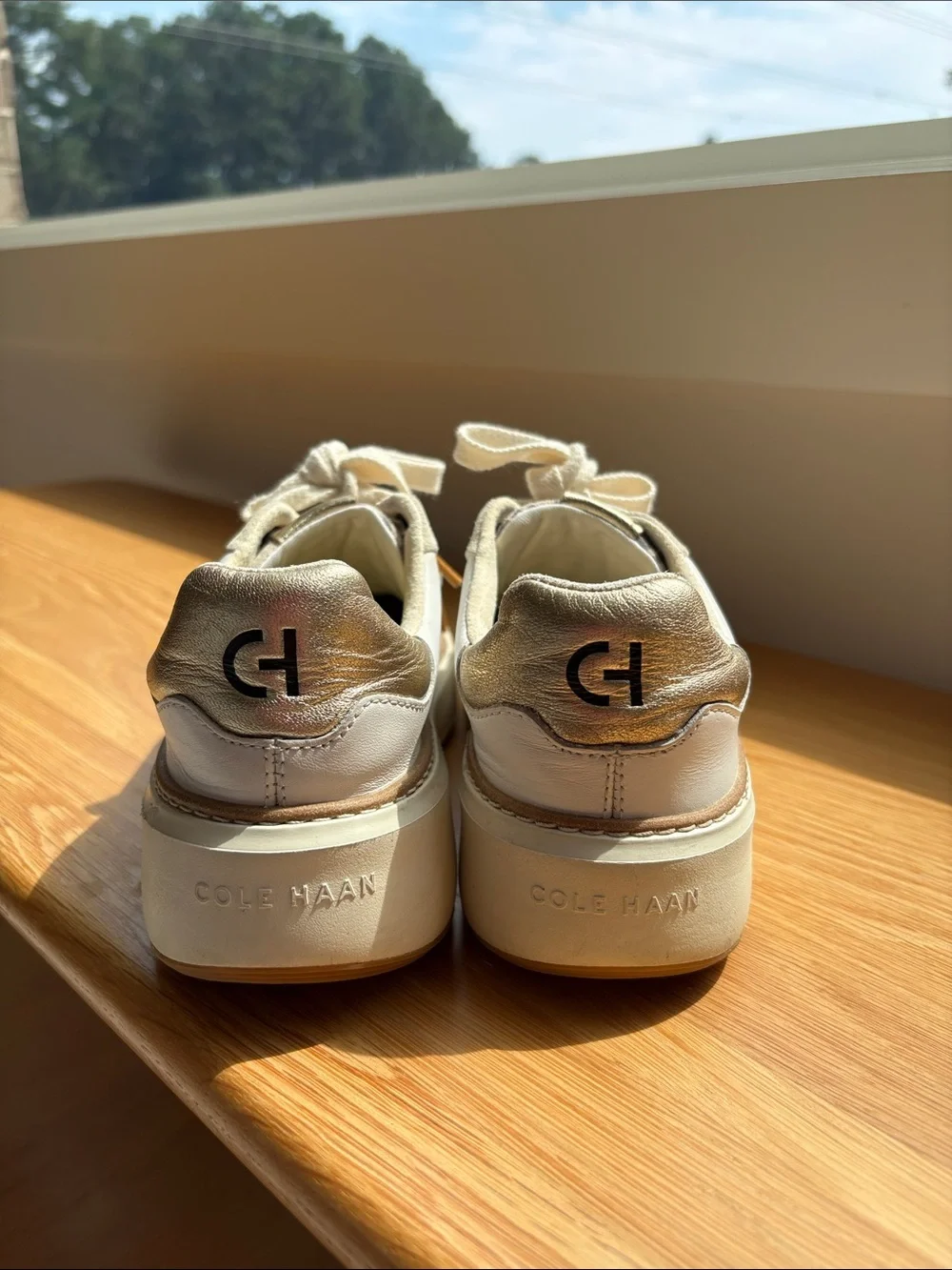 Cole Haan Cream and Gold Casual Suede Sneakers